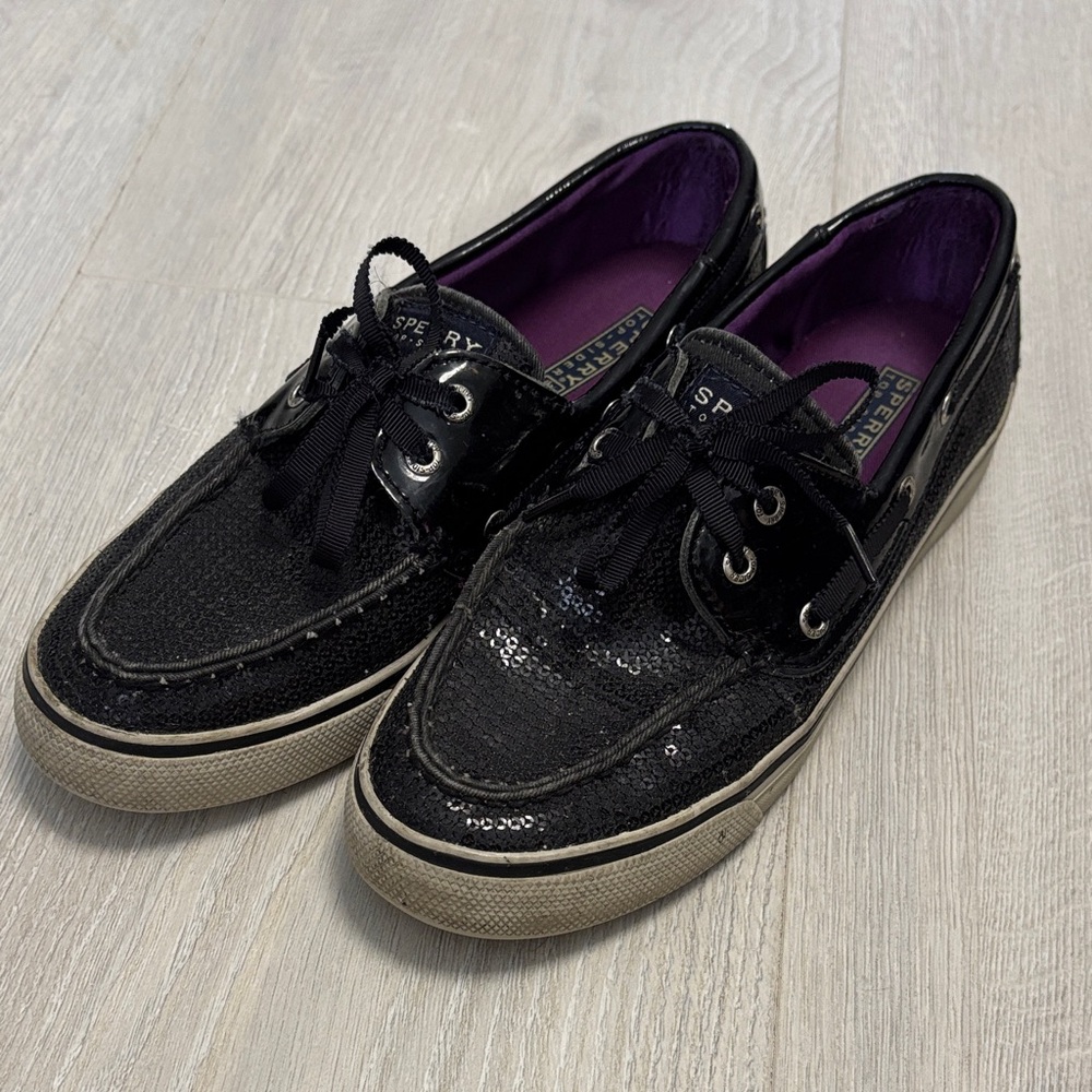 🔥BUNDLESALE 7.5 Sperry Top-Siders Black Sequin and Patent Leather moccasin shoes